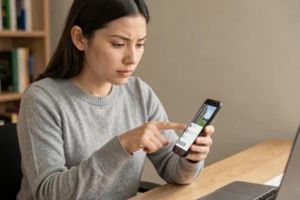 Femme utilisant un smartphone Samsung pour faire une capture d'écran en protégeant ses données personnelles