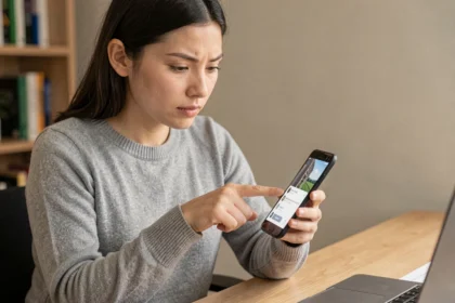 Femme utilisant un smartphone Samsung pour faire une capture d'écran en protégeant ses données personnelles