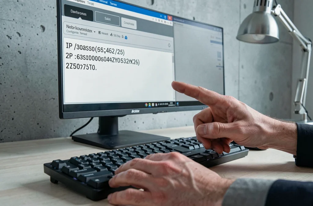 Gros plan d'un écran de configuration réseau affichant une adresse IP avec un typo visible
