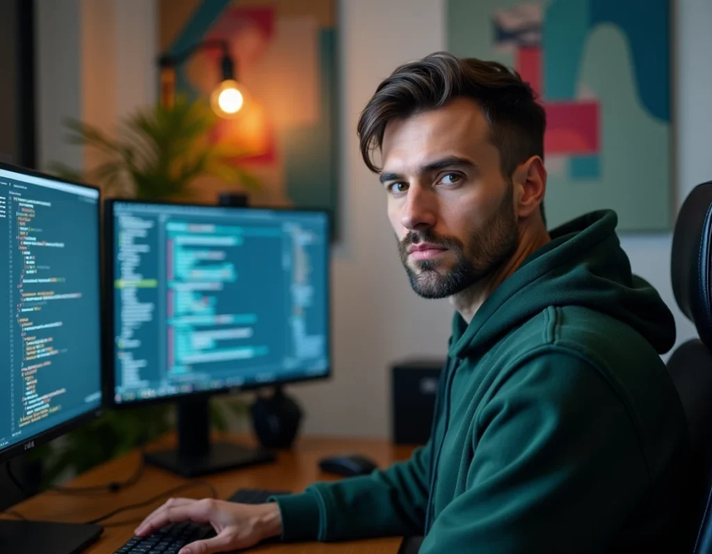 Développeur full-stack d'Ekinox travaillant simultanément sur plusieurs interfaces WordPress dans son environnement technique