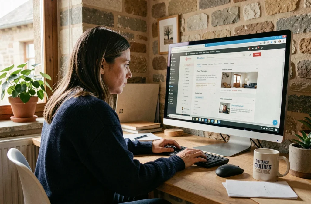 Développeuse web de l'agence Highfive à Coutances travaillant sur un site WordPress dans un studio créatif normand